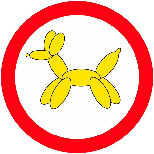 Ballonhund in einem roten Verbotsschild – keine Standardfiguren bei acadeus